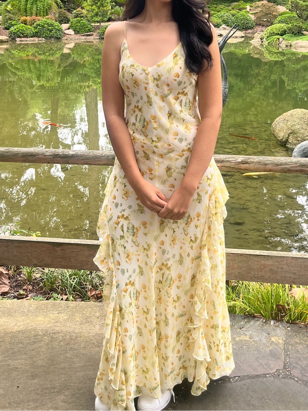Forever 21 White Maxi Dress with Yellow Floral Print